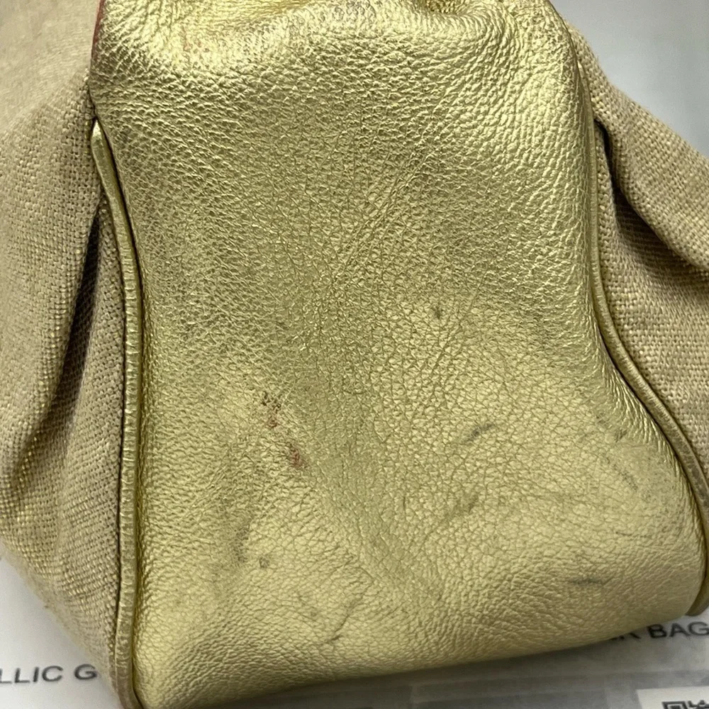 Authenticated Kate Spade Gold Metallic Glitter Canvas Leather Gabi Avalon Hobo‎